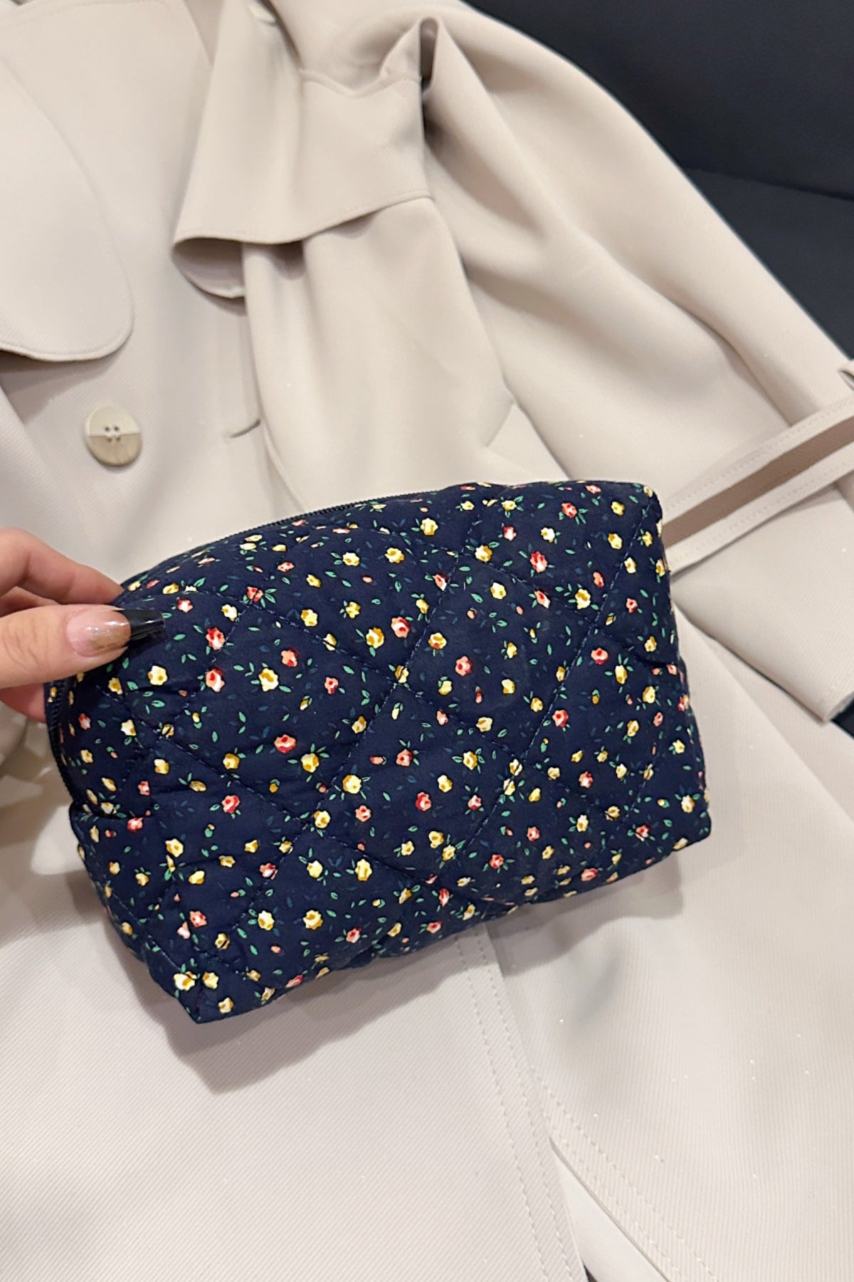 Floral Quilted Clutch with Plaid Lining