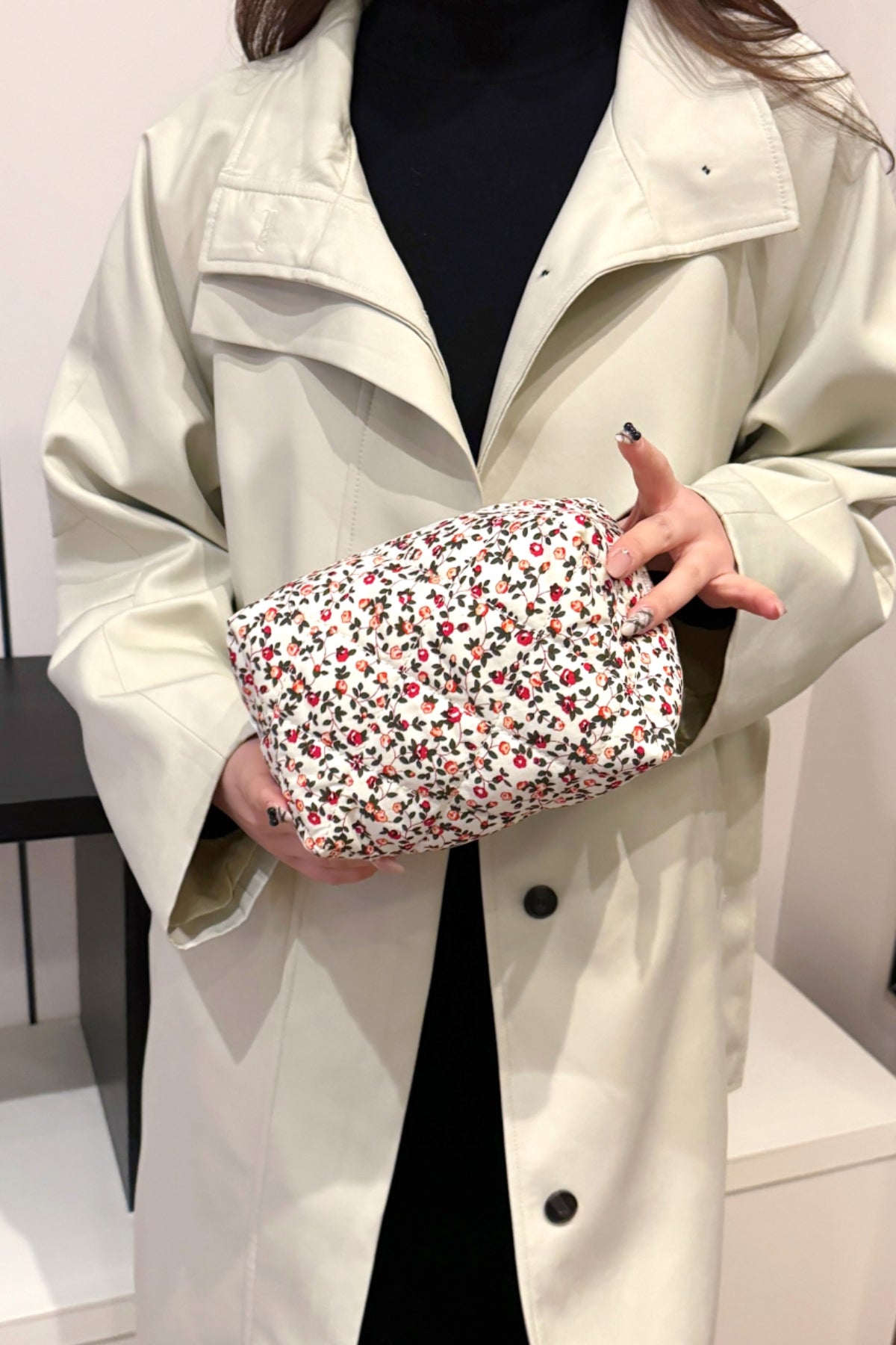 Floral Quilted Clutch with Plaid Lining