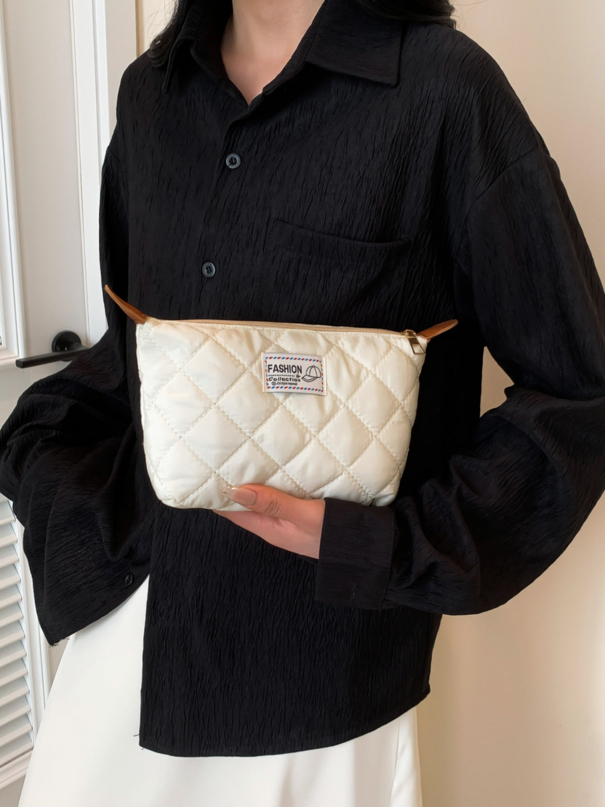 Solid Quilted Clutch with Zipper