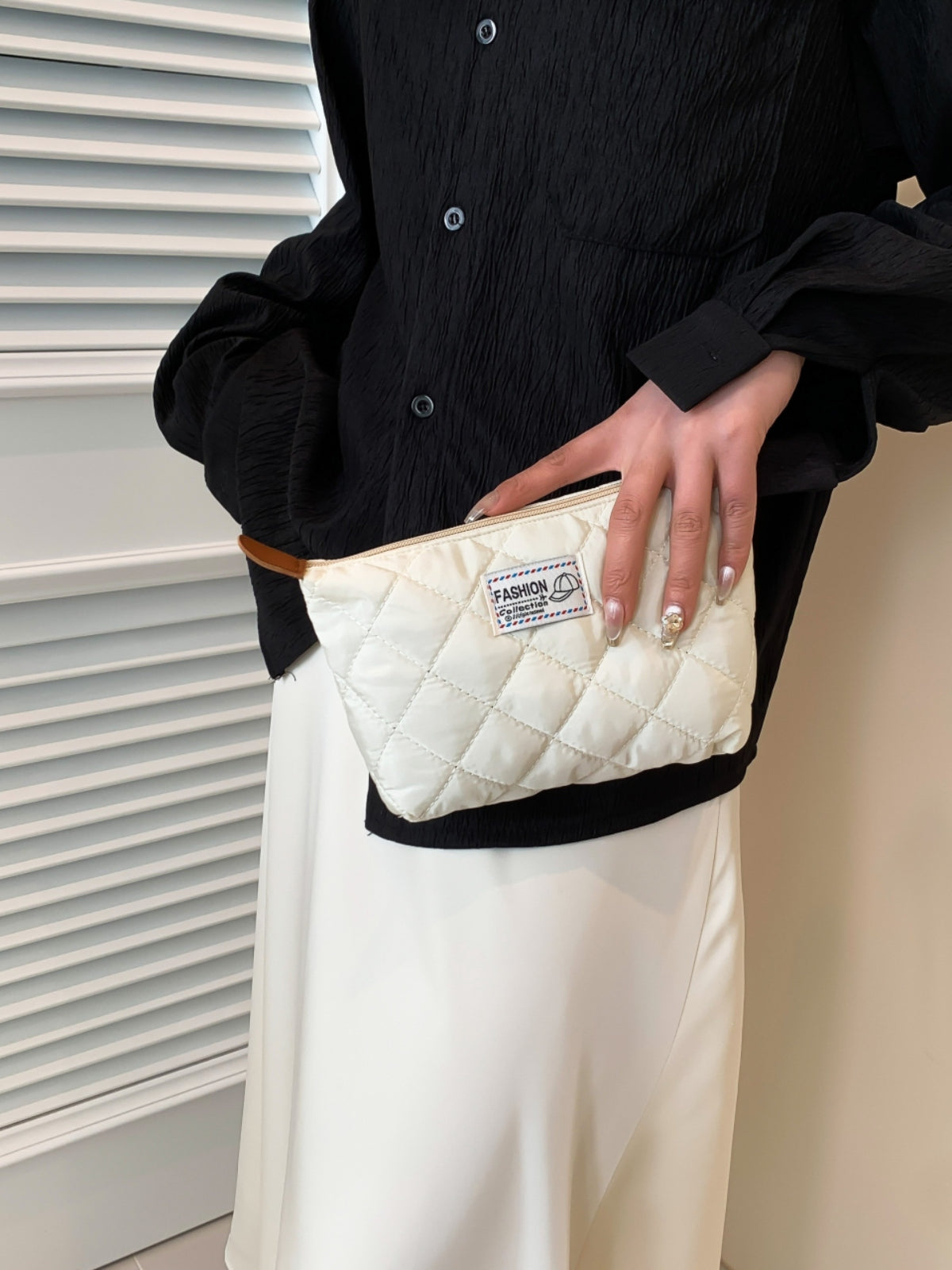 Solid Quilted Clutch with Zipper