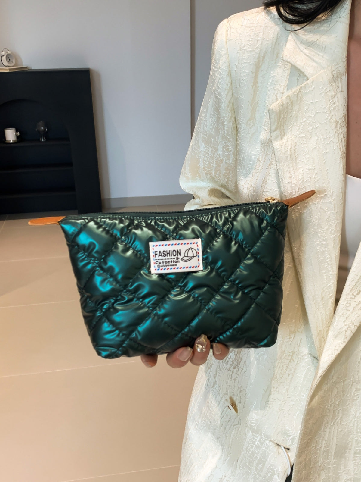 Solid Quilted Clutch with Zipper