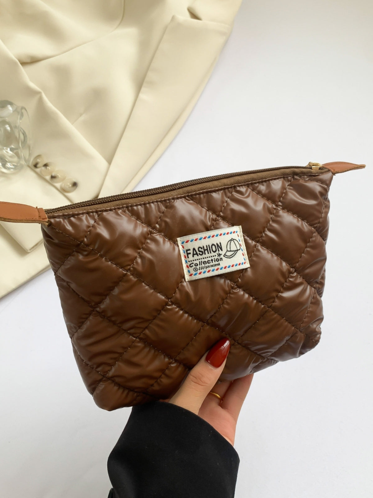 Solid Quilted Clutch with Zipper