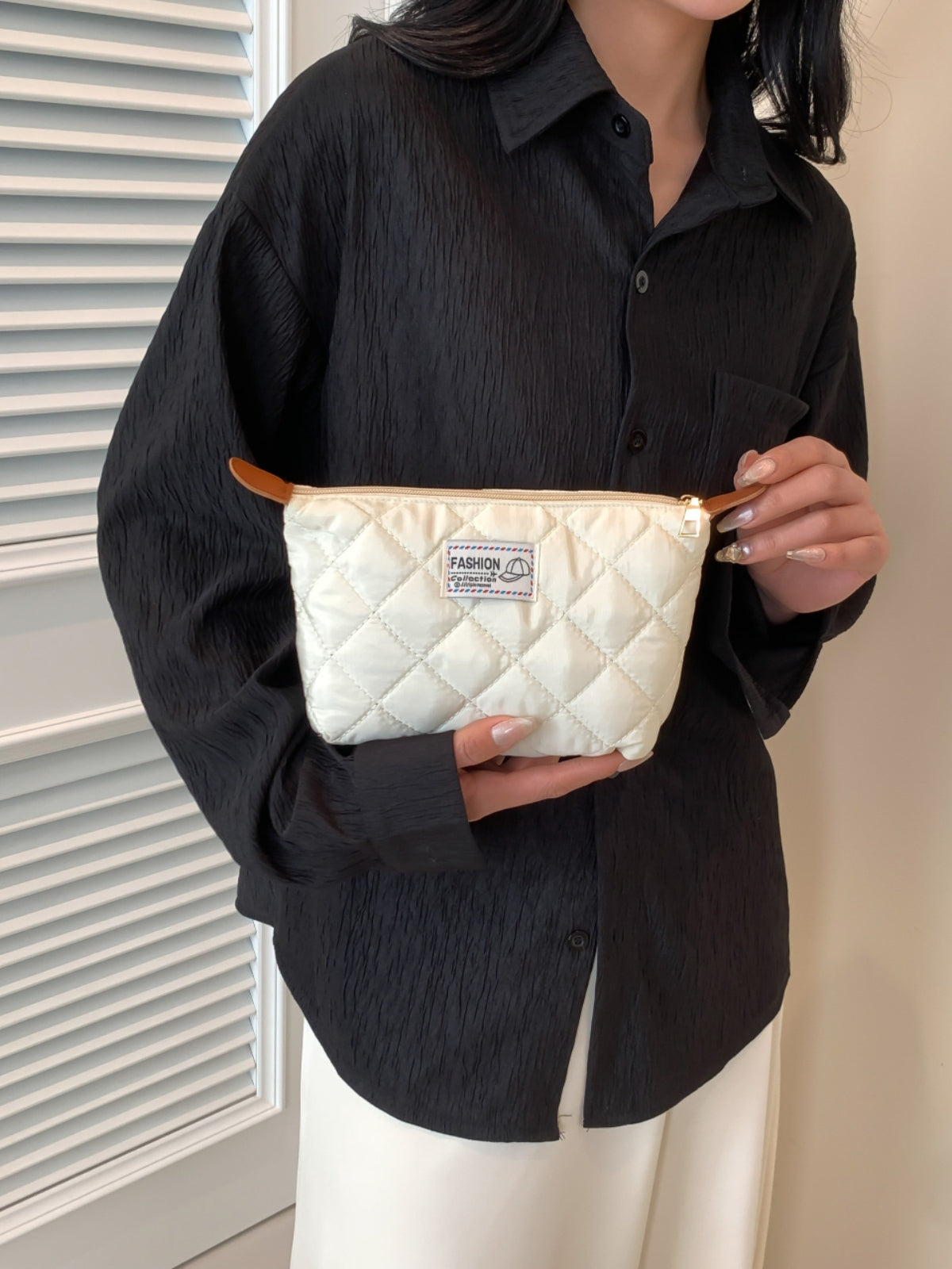 Solid Quilted Clutch with Zipper