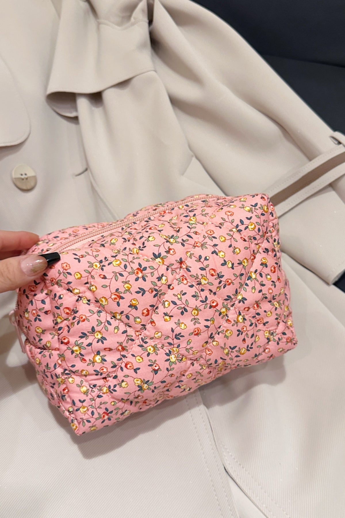 Floral Quilted Clutch with Plaid Lining