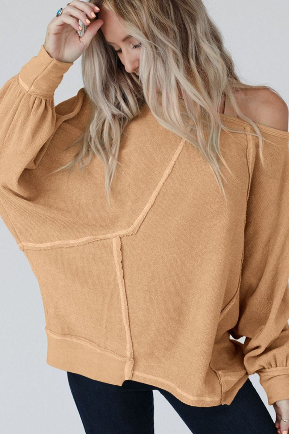 Exposed Seam Single Shoulder Long Sleeve Top