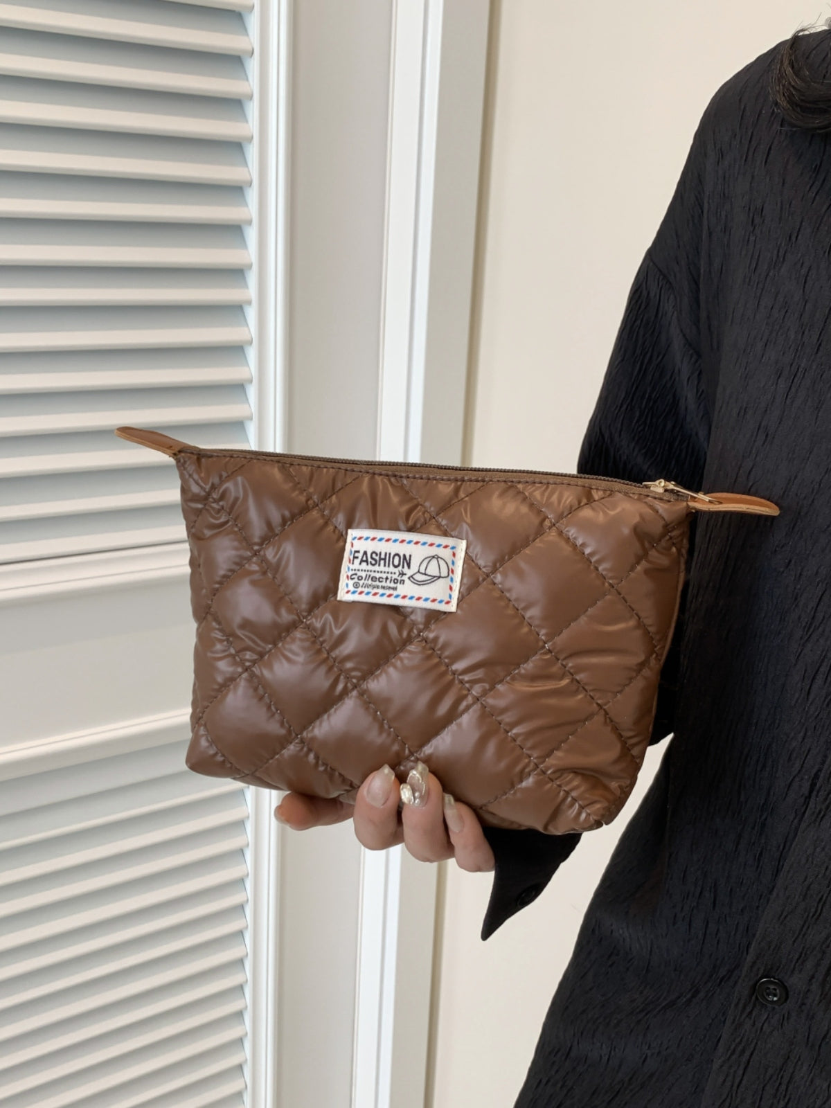 Solid Quilted Clutch with Zipper