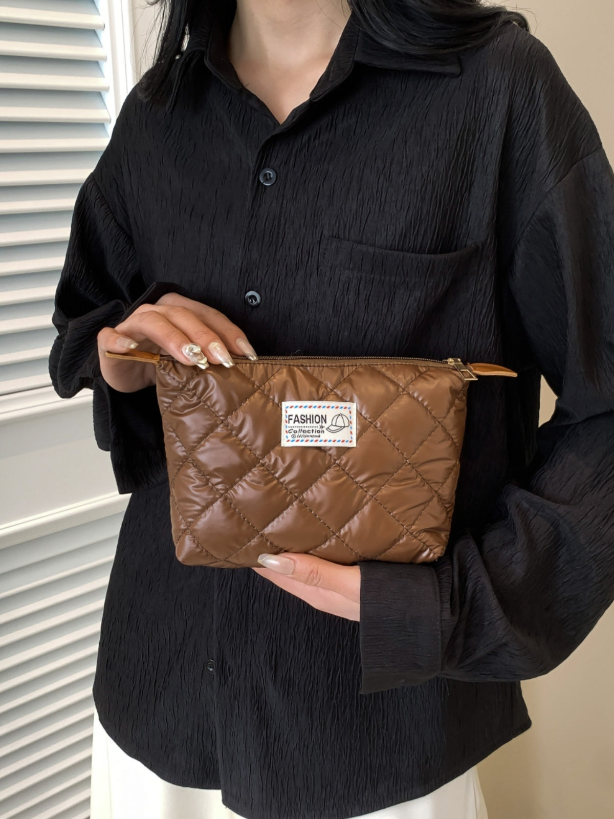 Solid Quilted Clutch with Zipper